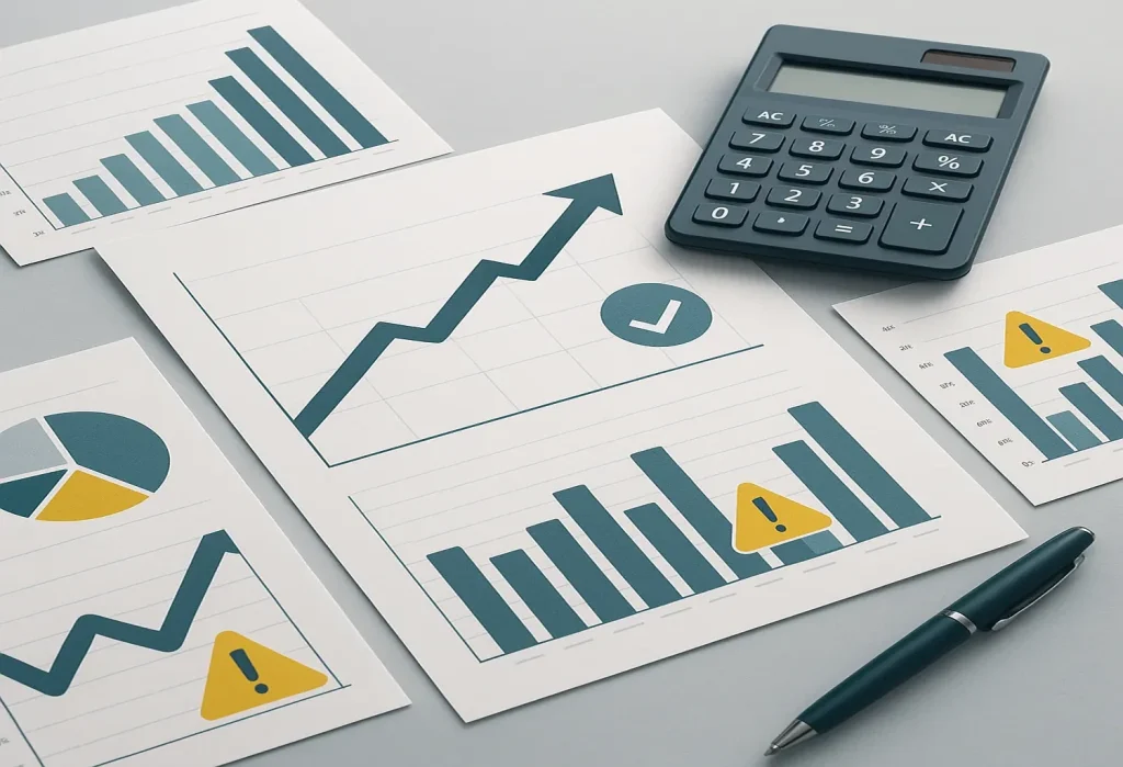 Business finance chart and calculator on desk